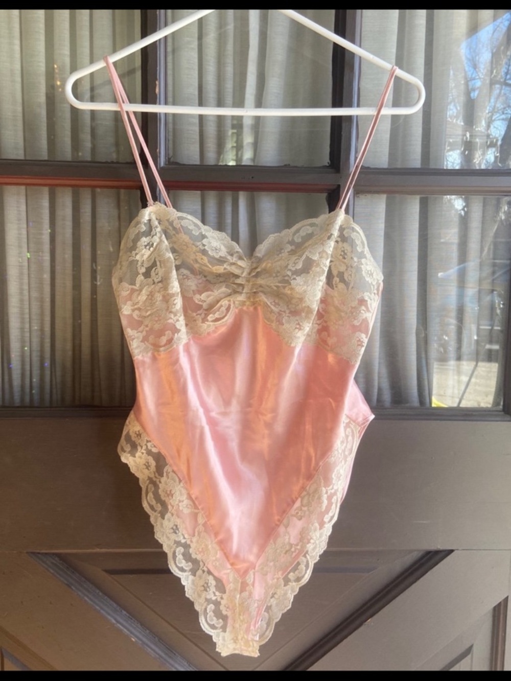 Victoria's Secret Pink Satin Slip with Cream Lace